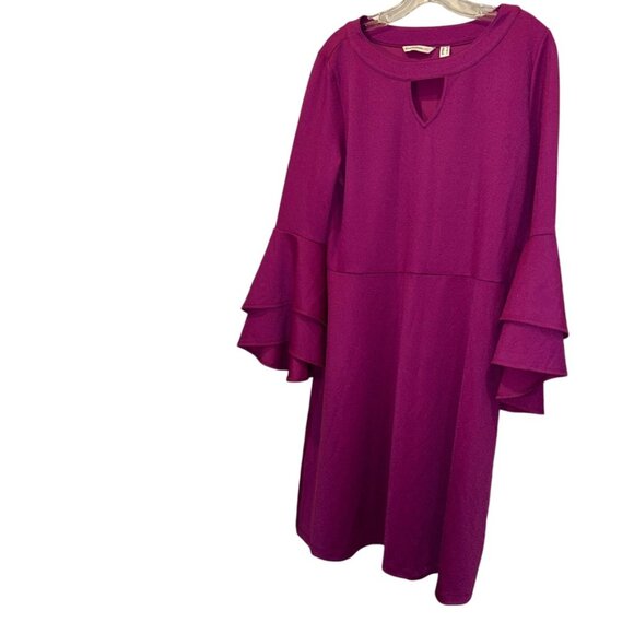 Isaac Mizrahi raspberry fuschia key hole ruffle flare sleeve dress M - Picture 1 of 5